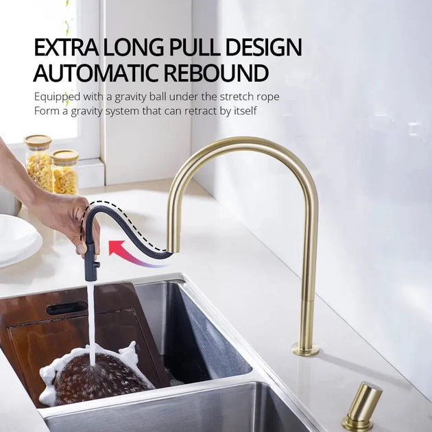 Deck - mounted Kitchen Faucet Hidden Pull - Out Spray Single Handle - deck mounted kitchen faucetBathroomLux