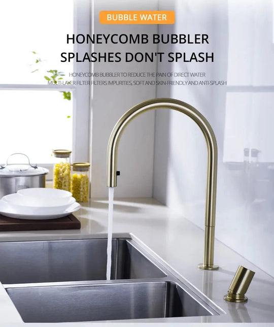 Deck - mounted Kitchen Faucet Hidden Pull - Out Spray Single Handle - deck mounted kitchen faucetBathroomLux