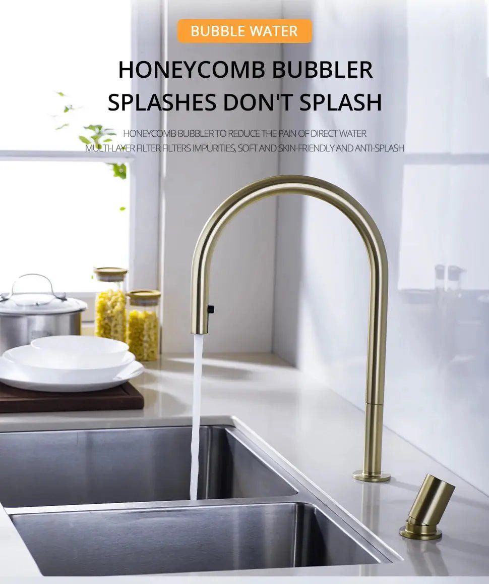 Deck - mounted Kitchen Faucet Hidden Pull - Out Spray Single Handle - deck mounted kitchen faucetBathroomLux