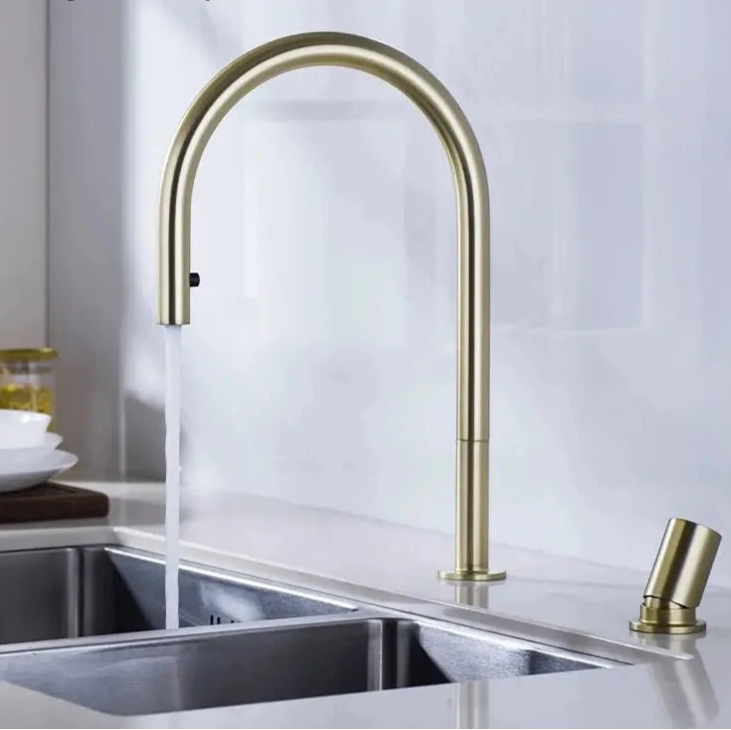 Deck - mounted Kitchen Faucet Hidden Pull - Out Spray Single Handle - deck mounted kitchen faucetBathroomLux