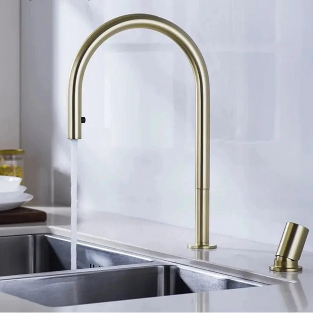 Deck - mounted Kitchen Faucet Hidden Pull - Out Spray Single Handle - deck mounted kitchen faucetBathroomLux