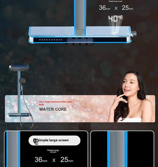 Digital Display Waterfall Shower Head Full - Body Led Light Massage - Bathroom Shower Mixer SetBathroomLux