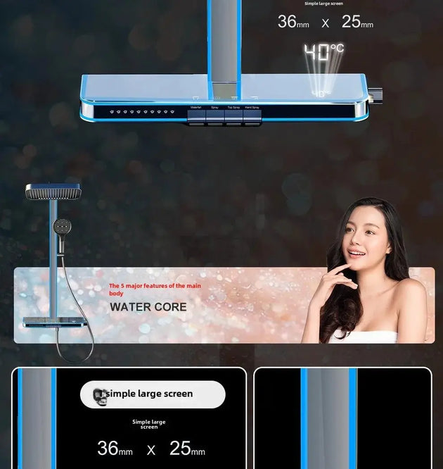 Digital Display Waterfall Shower Head Full - Body Led Light Massage - Bathroom Shower Mixer SetBathroomLux