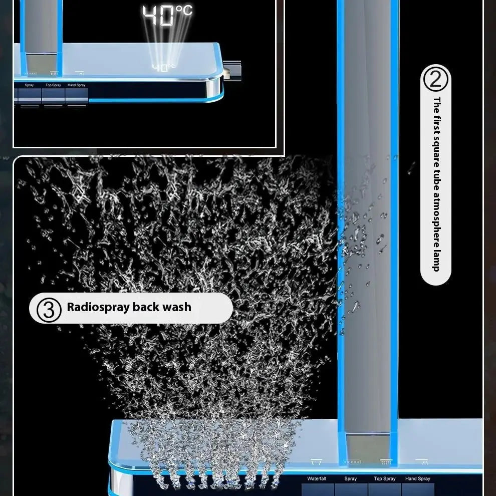 Digital Display Waterfall Shower Head Full - Body Led Light Massage - Bathroom Shower Mixer SetBathroomLux