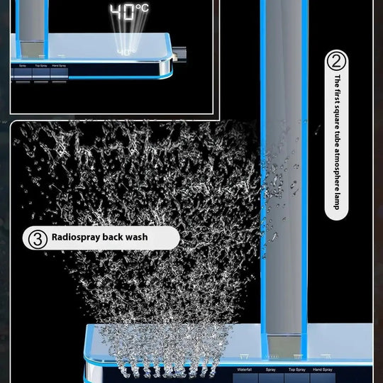 Digital Display Waterfall Shower Head Full - Body Led Light Massage - Bathroom Shower Mixer SetBathroomLux