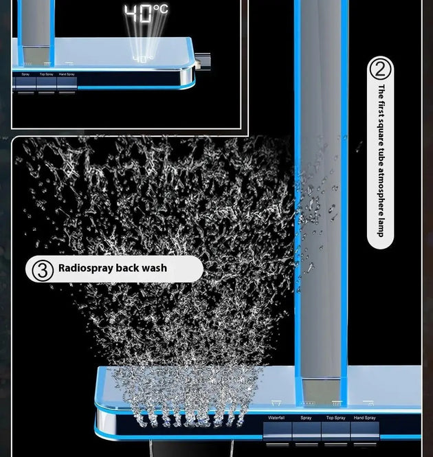 Digital Display Waterfall Shower Head Full - Body Led Light Massage - Bathroom Shower Mixer SetBathroomLux