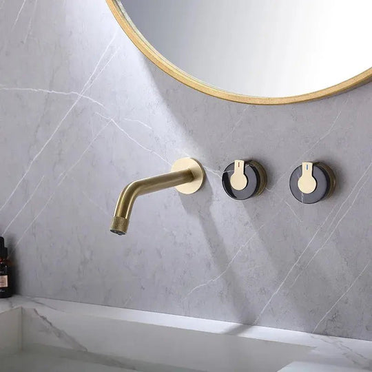 Double Marble Handles Wall Mounted Sink Basin Faucet Tap - bathroom sink faucetsBathroomLux
