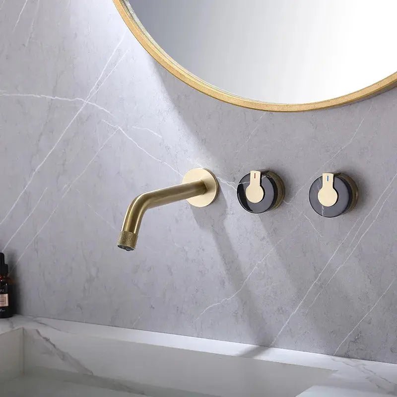 Double Marble Handles Wall Mounted Sink Basin Faucet Tap - bathroom sink faucetsBathroomLux