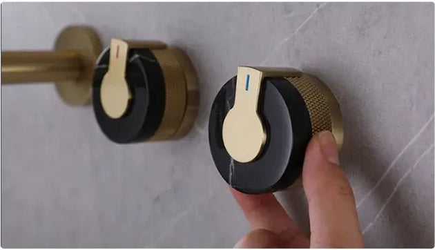 Double Marble Handles Wall Mounted Sink Basin Faucet Tap - bathroom sink faucetsBathroomLux