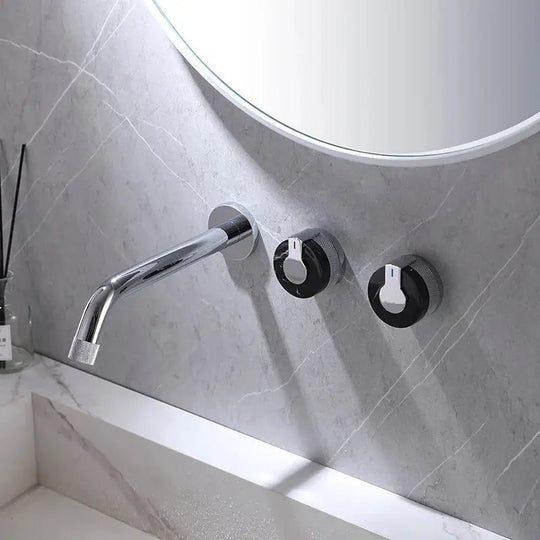 Double Marble Handles Wall Mounted Sink Basin Faucet Tap - bathroom sink faucetsBathroomLux