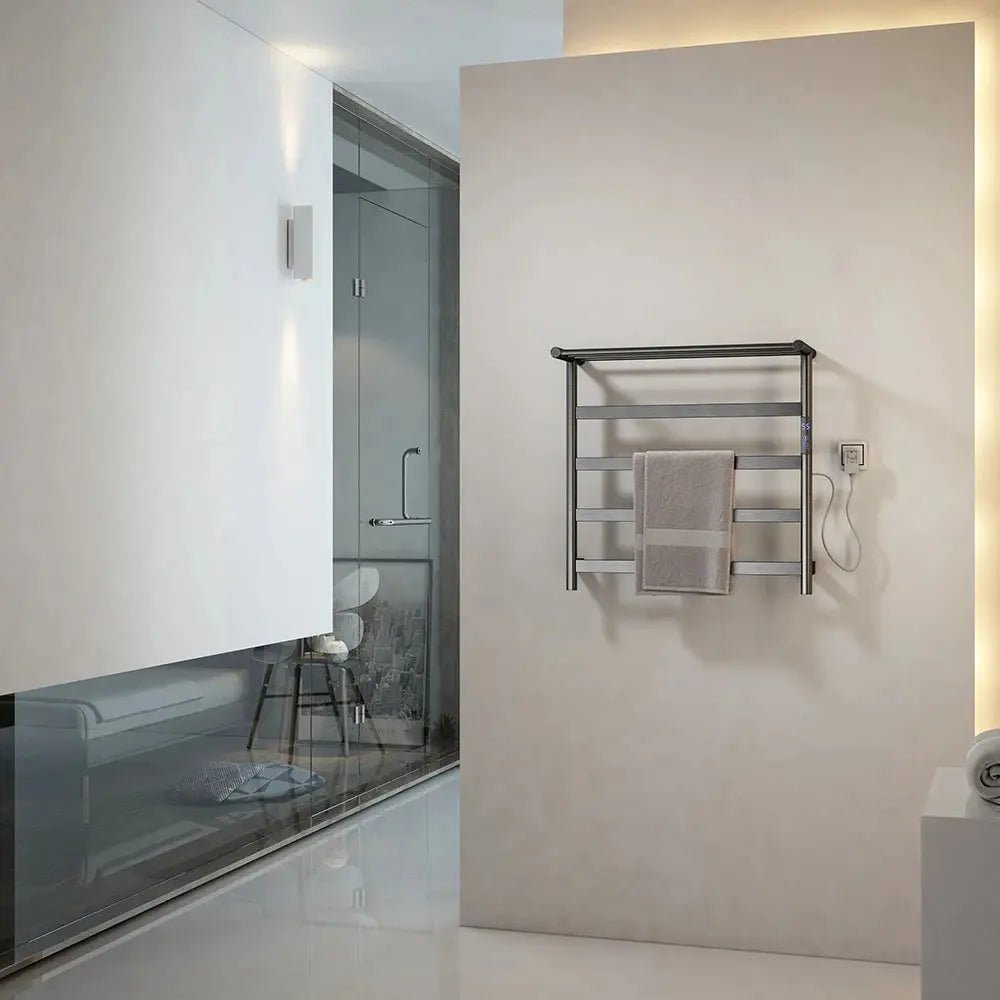 Electric Heated Towel Rack – Brushed Gold Stainless Steel Drying Bars for Bathroom - Towel Racks IN UKBathroomLux