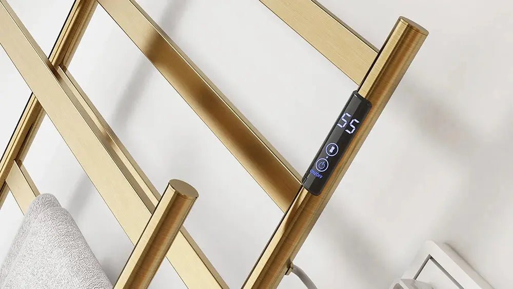 Electric Heated Towel Rack – Brushed Gold Stainless Steel Drying Bars for Bathroom - Towel Racks IN UKBathroomLux