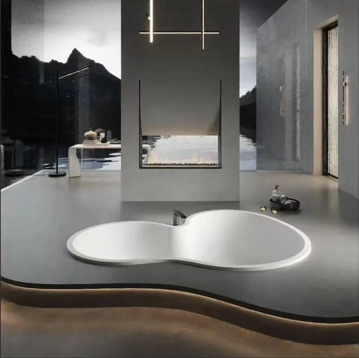 Elegant White Artificial Stone Built - In Bathtub - drop in bathtubsBathroomLux