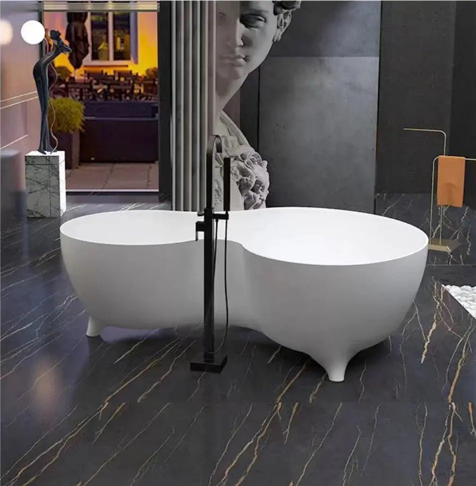 Elegant White Artificial Stone Built - In Bathtub - drop in bathtubsBathroomLux