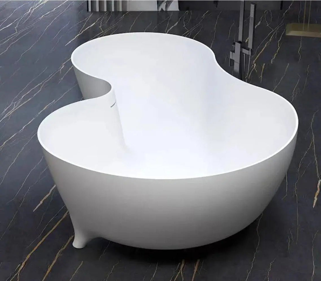 Elegant White Artificial Stone Built - In Bathtub - drop in bathtubsBathroomLux