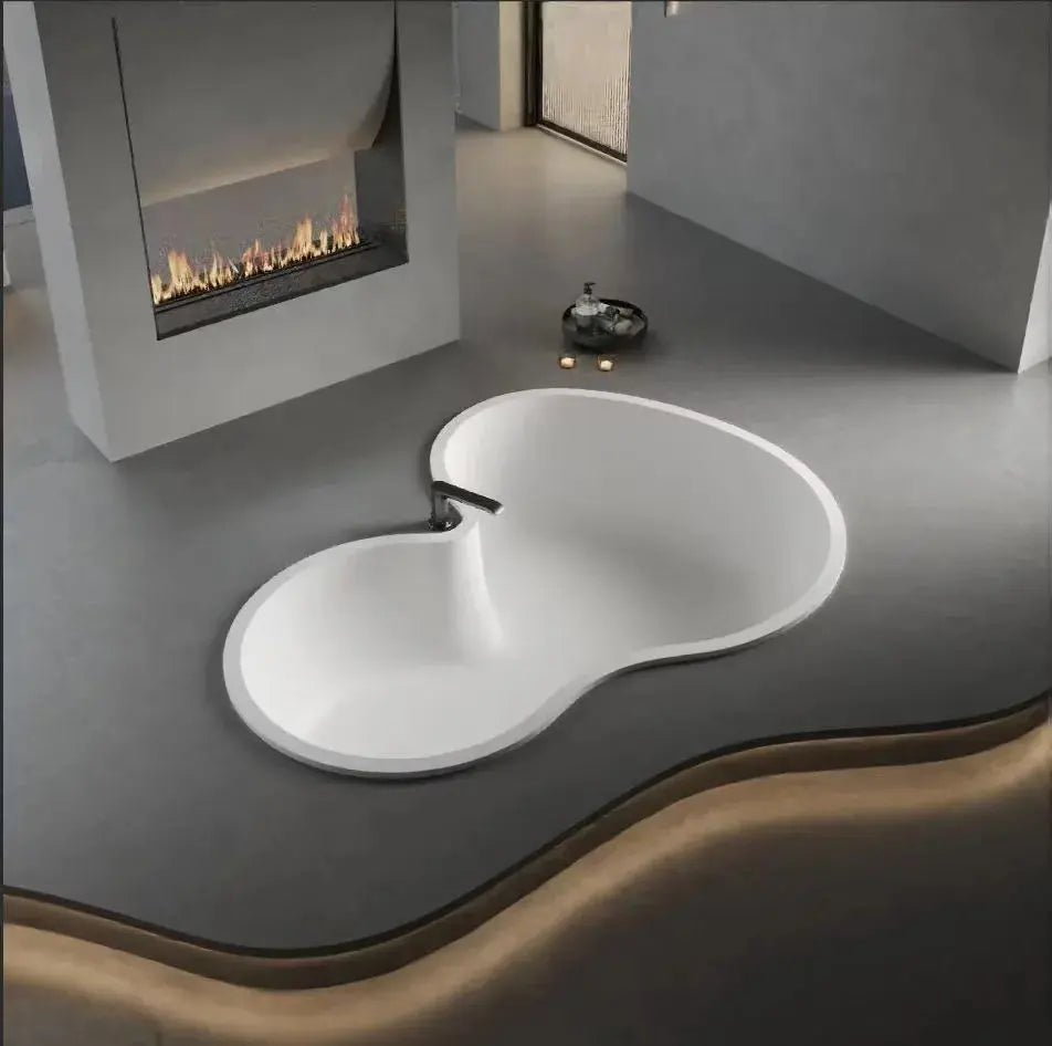 Elegant White Artificial Stone Built - In Bathtub - drop in bathtubsBathroomLux