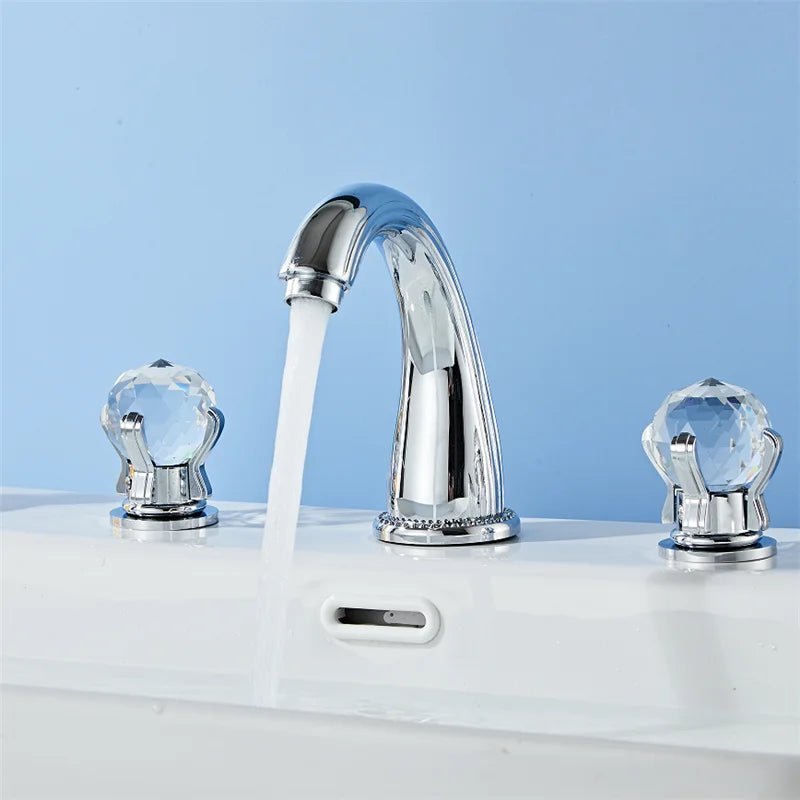 Elite 3 Hole Crystal Handle Bathroom Faucet - BathroomLux