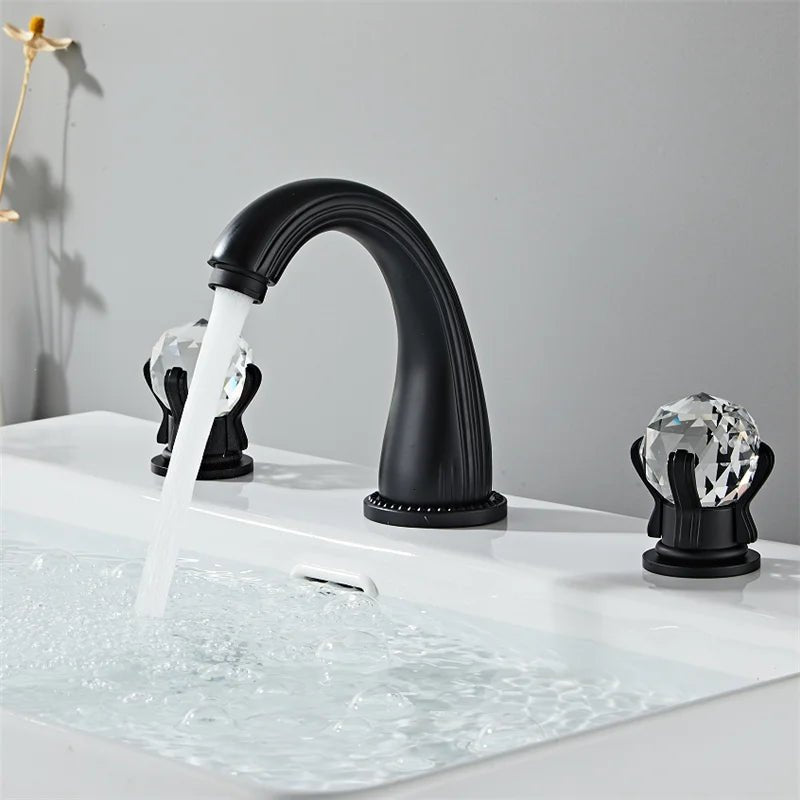 Elite 3 Hole Crystal Handle Bathroom Faucet - BathroomLux