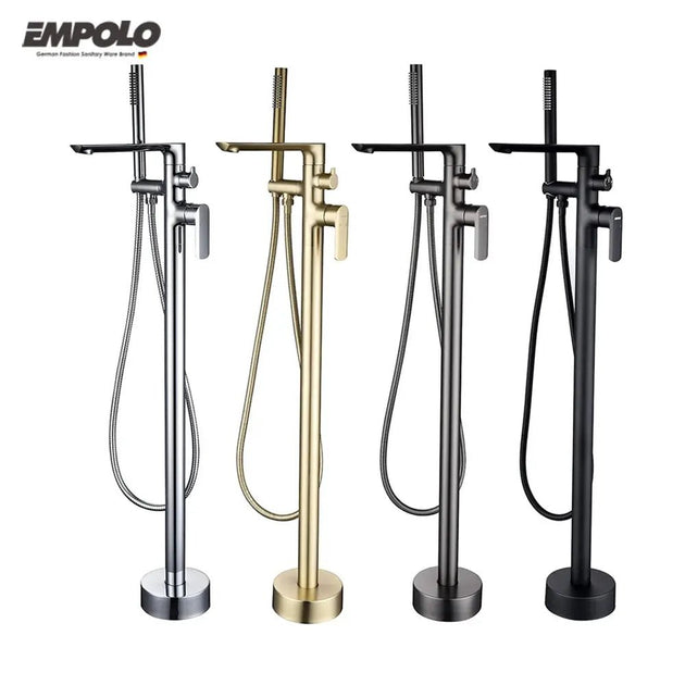 Empolo Brass Freestanding Bathtub Mixer Tap with Rotary Switch in Black - floor mounted faucetBathroomLux