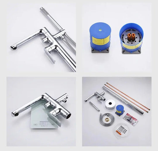 Empolo Brass Freestanding Bathtub Mixer Tap with Rotary Switch in Black - floor mounted faucetBathroomLux