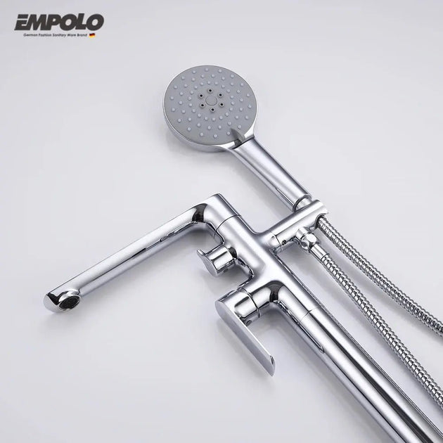 Empolo Brass Freestanding Bathtub Mixer Tap with Rotary Switch in Black - floor mounted faucetBathroomLux