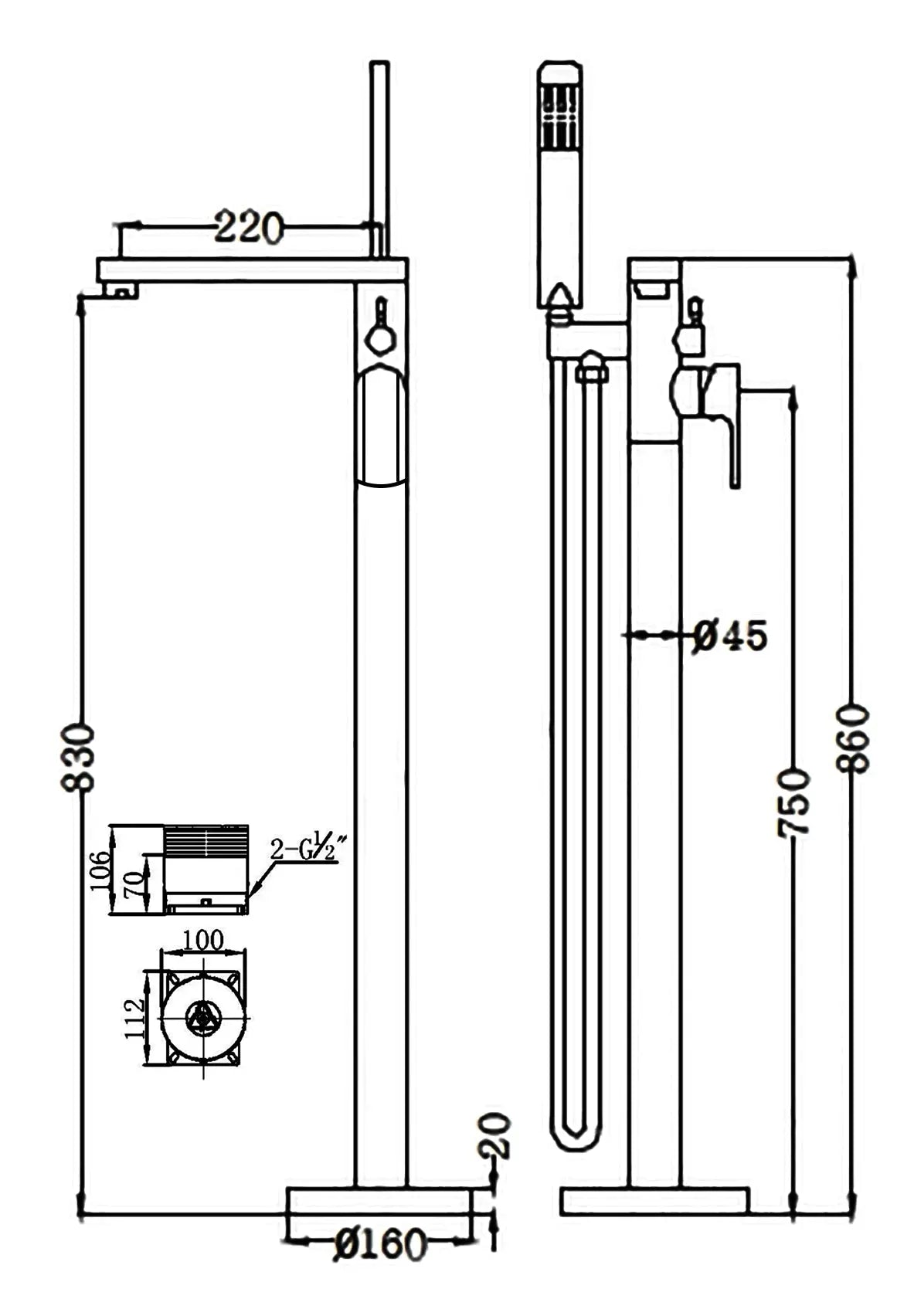 Empolo Brass Freestanding Bathtub Mixer Tap with Rotary Switch in Black - floor mounted faucetBathroomLux