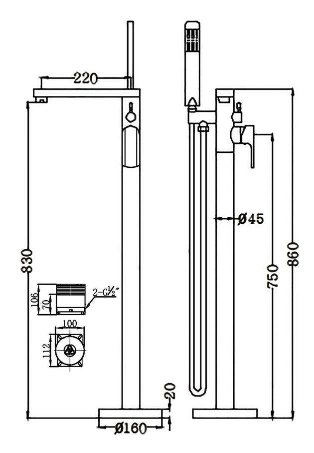 Empolo Brass Freestanding Bathtub Mixer Tap with Rotary Switch in Black - floor mounted faucetBathroomLux
