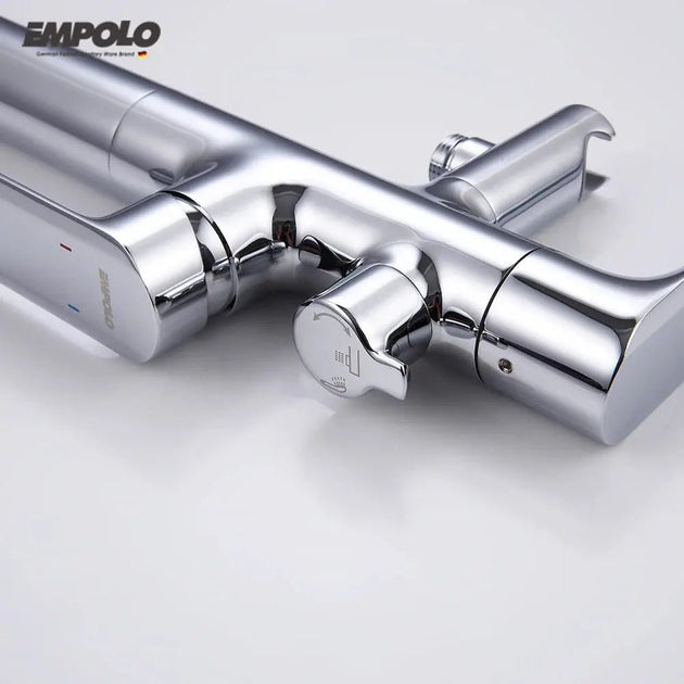 Empolo Brass Freestanding Bathtub Mixer Tap with Rotary Switch in Black - floor mounted faucetBathroomLux