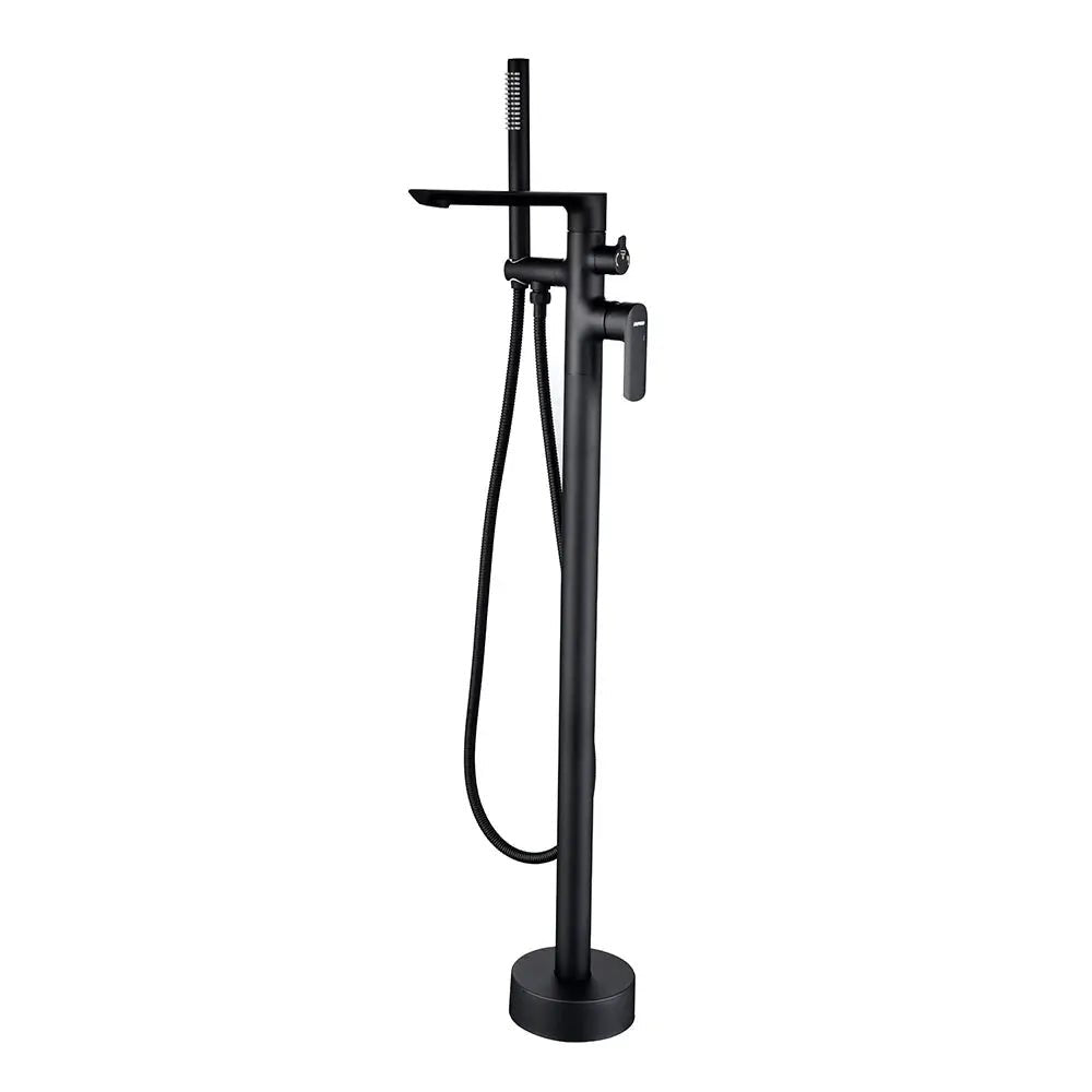 Empolo Brass Freestanding Bathtub Mixer Tap with Rotary Switch in Black - floor mounted faucetBathroomLux