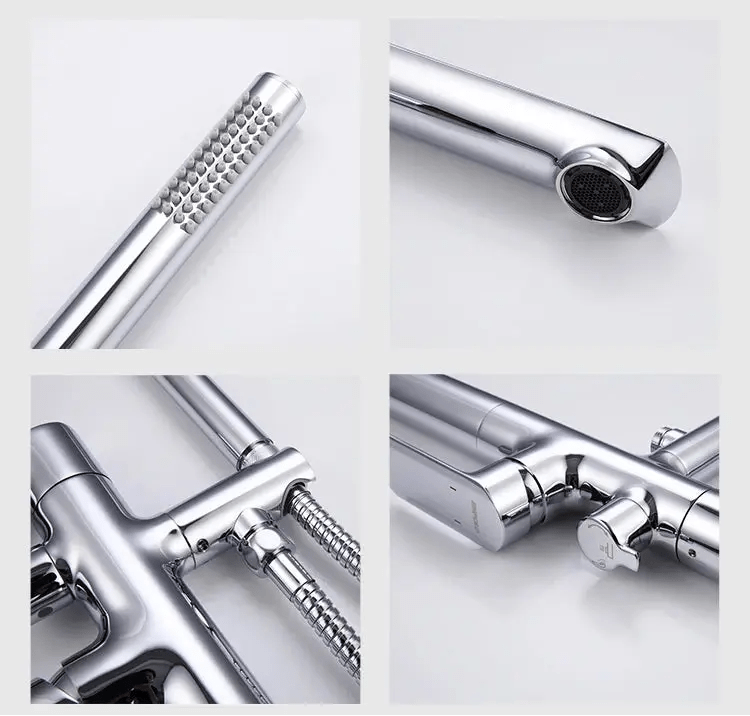 Empolo Brass Freestanding Bathtub Mixer Tap with Rotary Switch in Black - floor mounted faucetBathroomLux