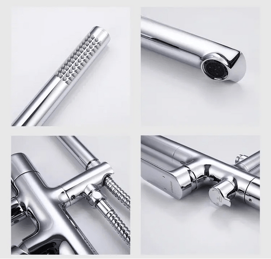 Empolo Brass Freestanding Bathtub Mixer Tap with Rotary Switch in Black - floor mounted faucetBathroomLux