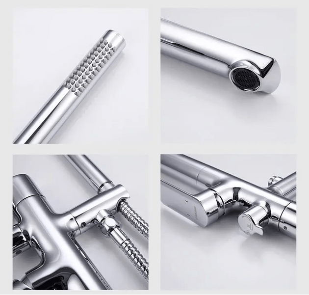 Empolo Brass Freestanding Bathtub Mixer Tap with Rotary Switch in Black - floor mounted faucetBathroomLux