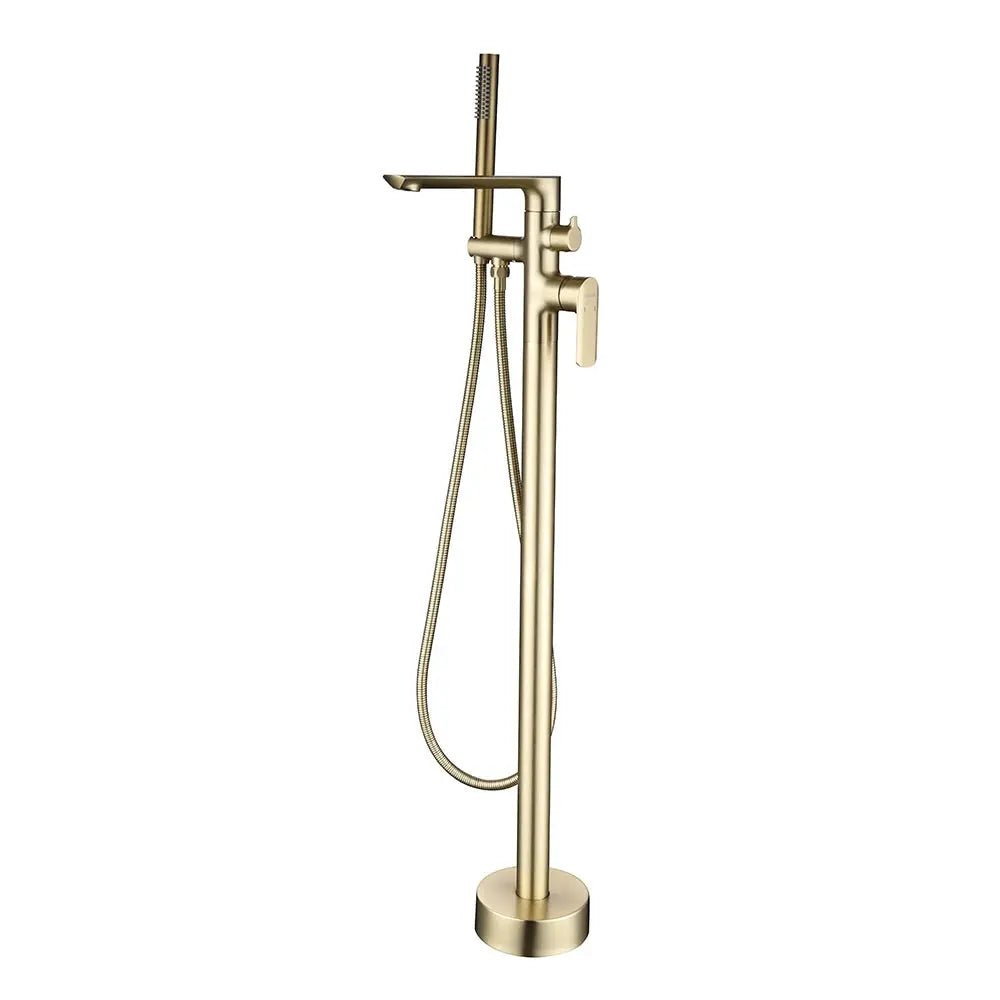 Empolo Brass Freestanding Bathtub Mixer Tap with Rotary Switch in Black - floor mounted faucetBathroomLux