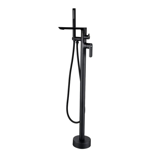Empolo Brass Freestanding Bathtub Mixer Tap with Rotary Switch in Black - floor mounted faucetBathroomLux