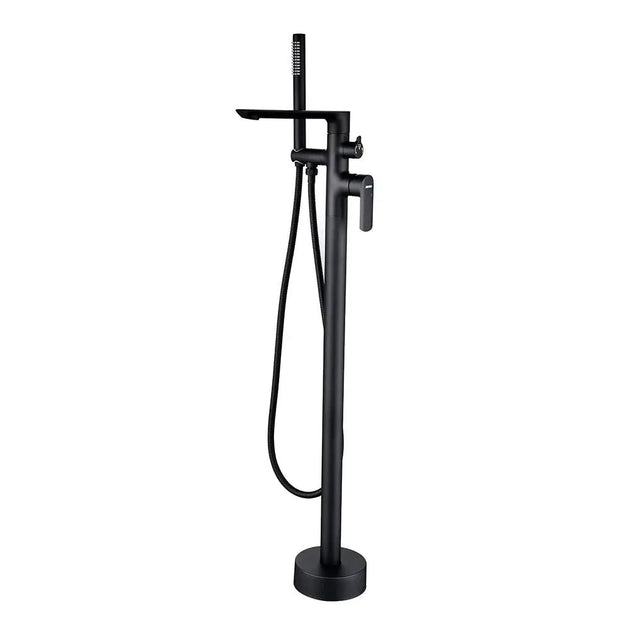 Empolo Brass Freestanding Bathtub Mixer Tap with Rotary Switch in Black - floor mounted faucetBathroomLux
