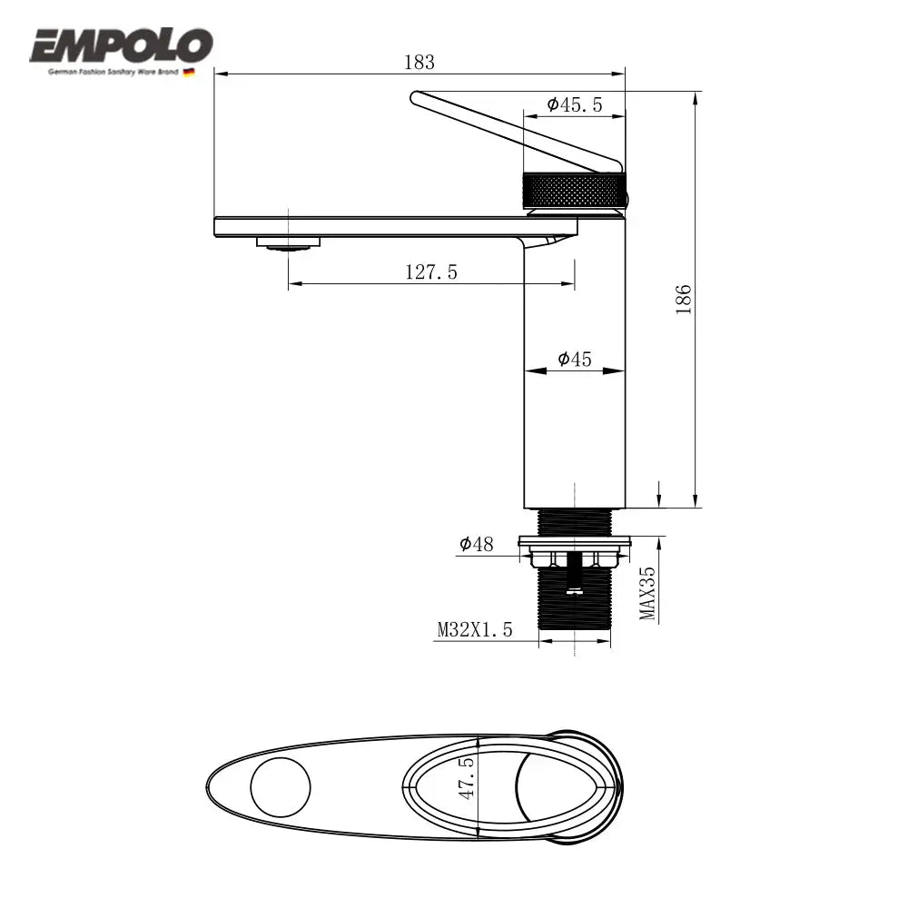 Empolo Brass Modern Single - Hole Deck Mounted Sink Tap - wall mounted bath tapsBathroomLux