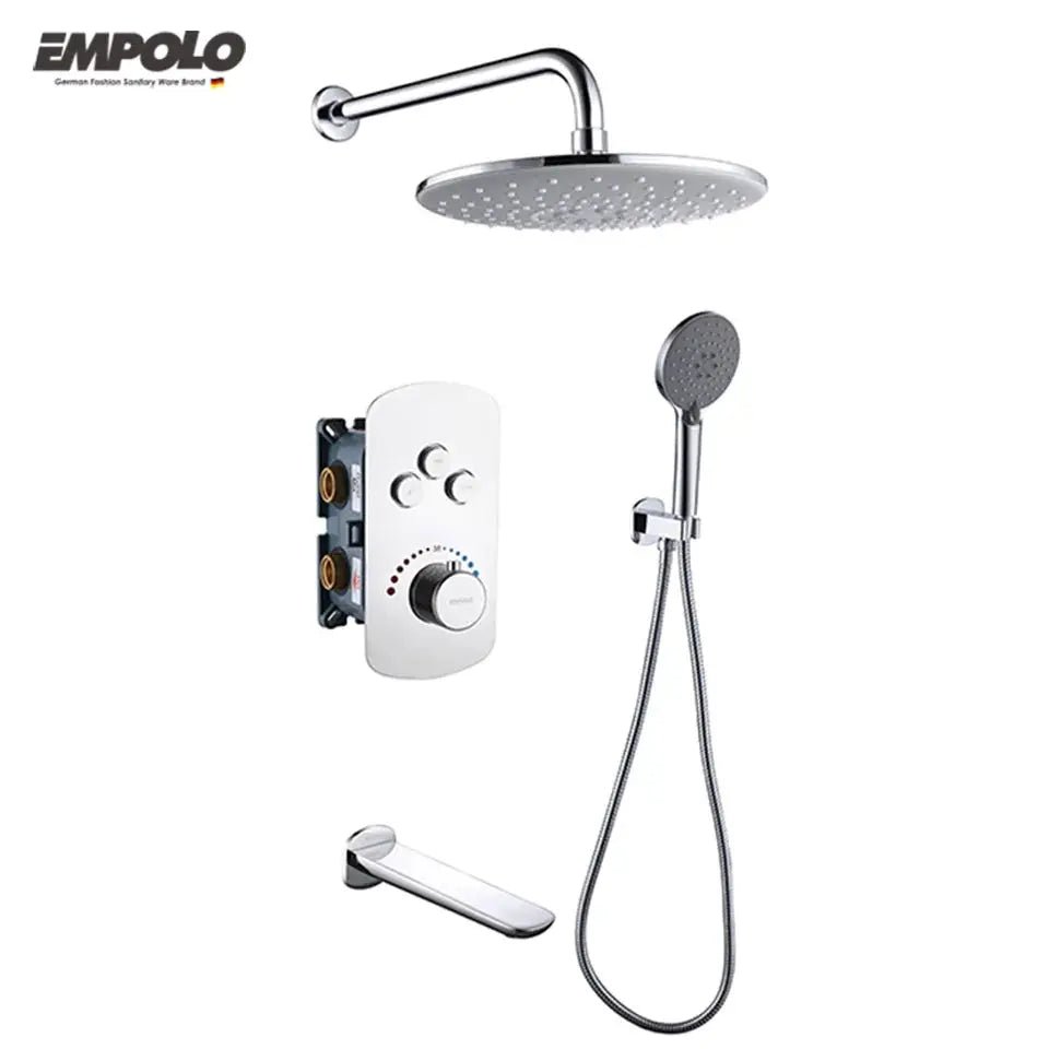 Empolo Brass Thermostatic Shower System – Concealed Modern Design - Chrome Brass Thermostatic Shower SystemBathroomLux