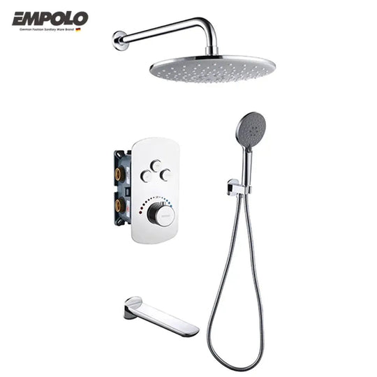 Empolo Brass Thermostatic Shower System – Concealed Modern Design - Chrome Brass Thermostatic Shower SystemBathroomLux