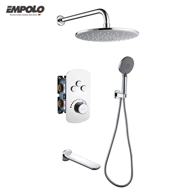 Empolo Brass Thermostatic Shower System – Concealed Modern Design - Chrome Brass Thermostatic Shower SystemBathroomLux