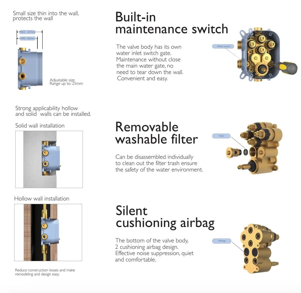 Empolo Brass Thermostatic Shower System – Concealed Modern Design - Chrome Brass Thermostatic Shower SystemBathroomLux