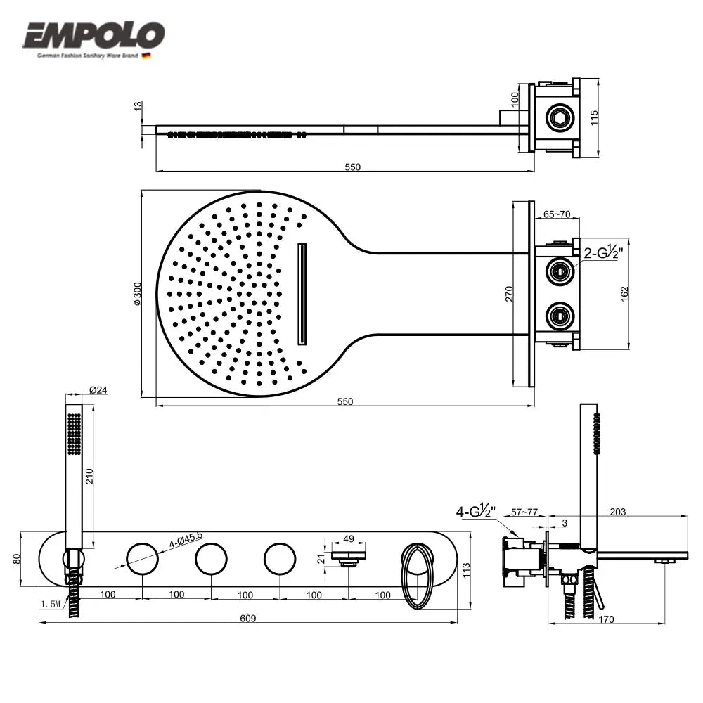 Empolo Concealed Shower Mixer System - concealed thermostatic showerBathroomLux