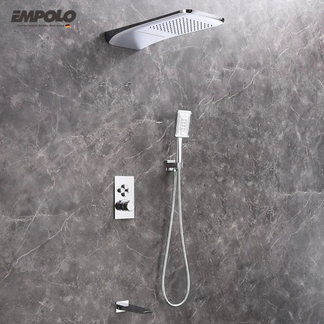 Empolo Concealed Thermostatic Rainfall Shower System - Brass thermostatic shower mixerBathroomLux