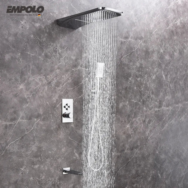 Empolo Concealed Thermostatic Rainfall Shower System - Brass thermostatic shower mixerBathroomLux