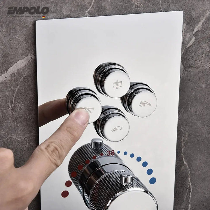 Empolo Concealed Thermostatic Rainfall Shower System - Brass thermostatic shower mixerBathroomLux