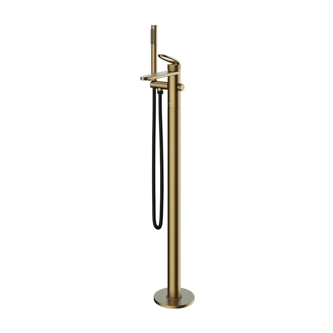 Empolo Luxury Freestanding Bath Shower Mixer Tap – Brushed Brass - Freestanding Bath Shower Mixer TapBathroomLux