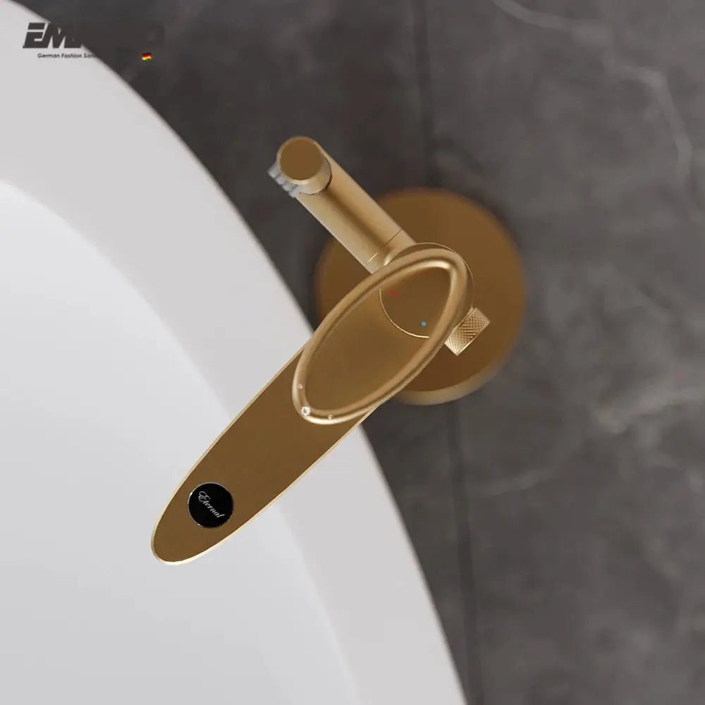 Empolo Luxury Freestanding Bath Shower Mixer Tap – Brushed Brass - Freestanding Bath Shower Mixer TapBathroomLux