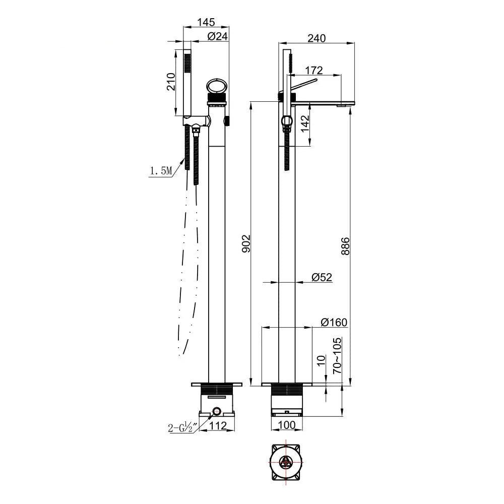 Empolo Luxury Freestanding Bath Shower Mixer Tap – Brushed Brass - Freestanding Bath Shower Mixer TapBathroomLux