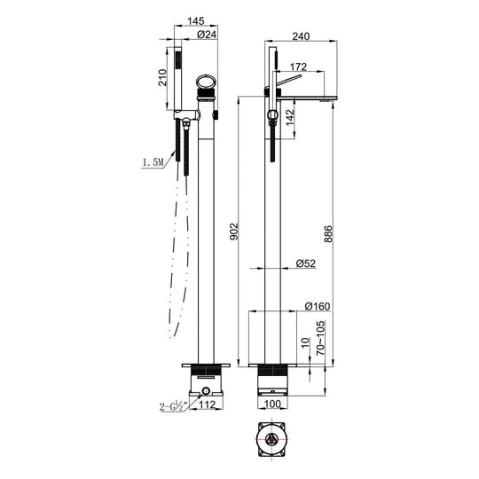 Empolo Luxury Freestanding Bath Shower Mixer Tap – Brushed Brass - Freestanding Bath Shower Mixer TapBathroomLux