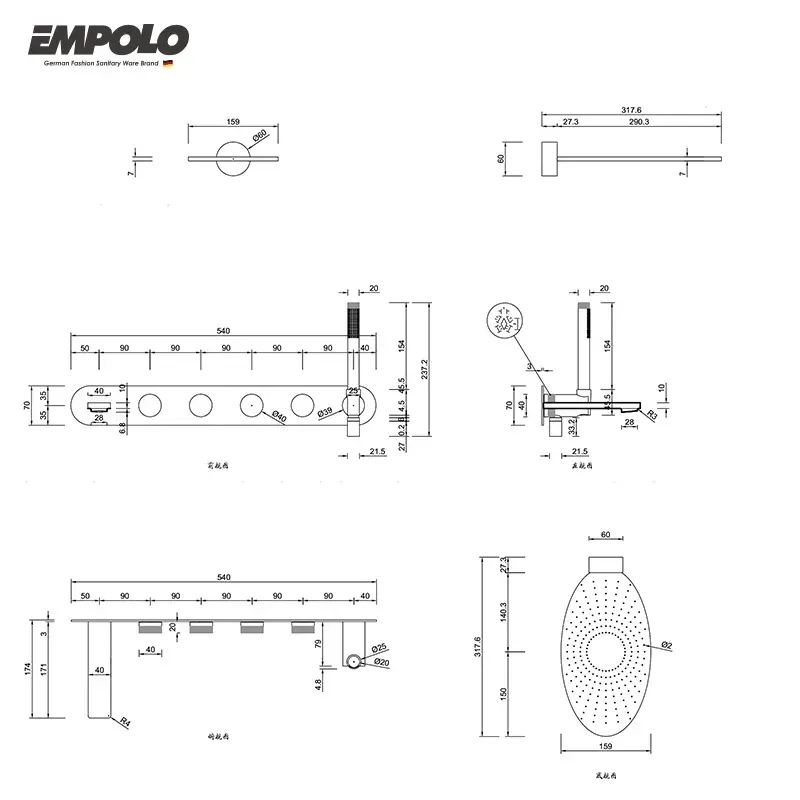 Empolo Luxury Rose Gold Wall - Mounted Brass Bath Shower Mixer - Wall - Mounted Brass Bath Shower MixerBathroomLux