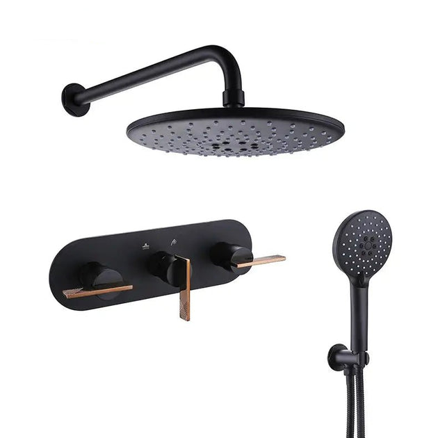 Empolo Luxury Wall - Mounted Rain Shower Mixer Set in Matte Black - Wall - Mounted Rain Shower Mixer Faucet SetBathroomLux